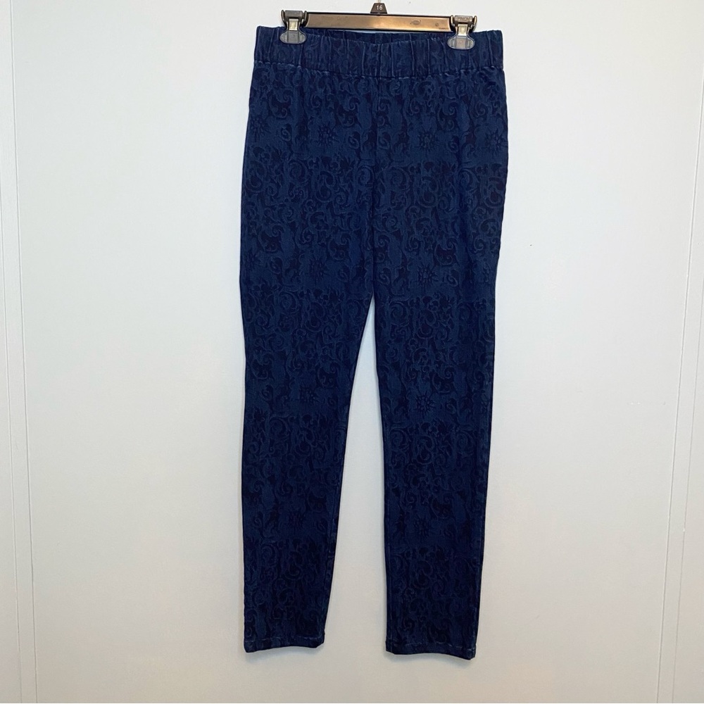 Soft Surroundings Damask Denim Jeggings Blue Stretch Pull on Sz M